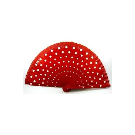 ABANICO MADERA ROJO LUNARES BLANCOS