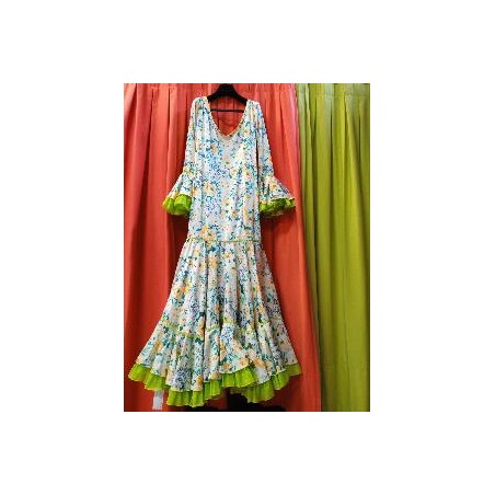 -VESTIDO ELENA CANASTERO VERDE PISTACHO Y AMARILLO ESTAMPADO 42