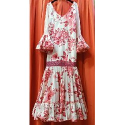 -VESTIDO ANDALUCIA CANESTERO ESTAMPADO CARMIN Y CREMA 42