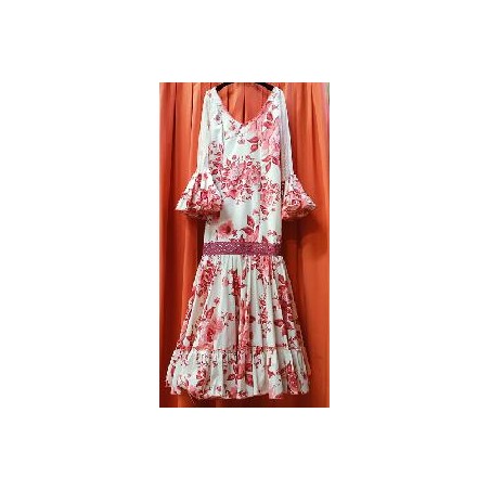 -VESTIDO ANDALUCIA CANESTERO ESTAMPADO CARMIN Y CREMA 42