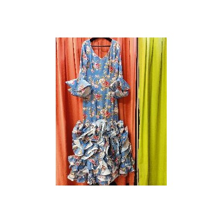 -VESTIDO PATIOS AZUL ESTAMPADO FLORES 38