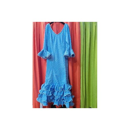 -VESTIDO CADIZ CELESTE LUNAR LENTEJA BLANCO 48