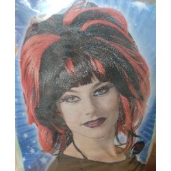 -PELUCA MEDIA MELENA NEGRA Y ROJA