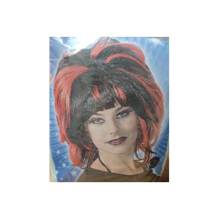 -PELUCA MEDIA MELENA NEGRA Y ROJA