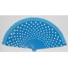 ABANICO DE MADERA AZUL CON LUNARES BLANCOS