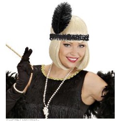 -CINTA LENTEJUELAS NEGRA CON PLUMA NEGRA