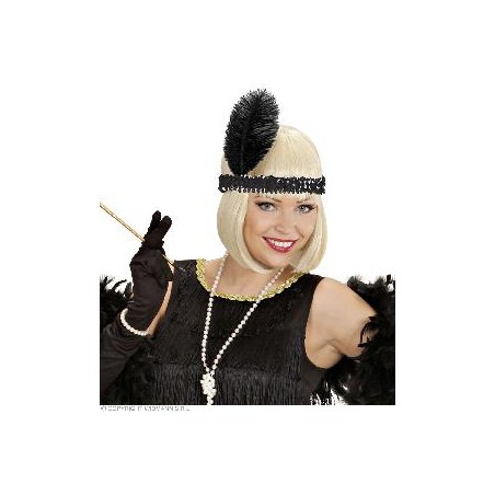 -CINTA LENTEJUELAS NEGRA CON PLUMA NEGRA