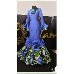 -VESTIDO SEVILLA AZUL Y ESTAMPADO FLORES VERDE 38