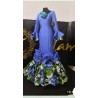 -VESTIDO SEVILLA AZUL Y ESTAMPADO FLORES VERDE 38