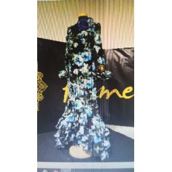 -VESTIDO HUELVA NEGRO ESTAMPADO AZUL 36