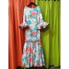 -VESTIDO PASION AZUL TURQUESA FLORES CARMESI 46