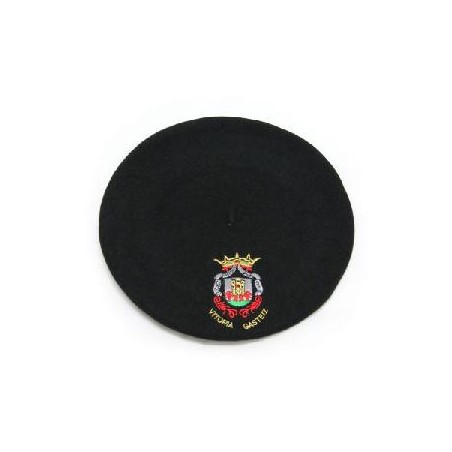 -TXAPELA NEGRA BORDADA ESCUDO VITORIA 30 CM