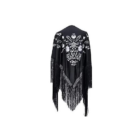 MANTON NEGRO BORDADO FLORES PLATA