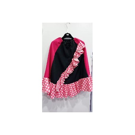 FALDA FLAMENCA NEGRA CON FUCSIA VOLANTE CRUZADO LUNARES T-6