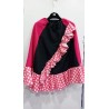 FALDA FLAMENCA NEGRA CON FUCSIA VOLANTE CRUZADO LUNARES T-6