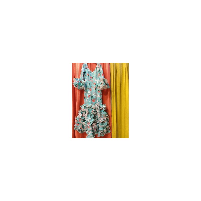 -VESTIDO ANTONIA VERDE AGUA ESTAMPADO MARGARITA 36