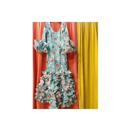 -VESTIDO ANTONIA VERDE AGUA ESTAMPADO MARGARITA 36