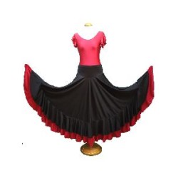 -FALDA 2 VOLANTES COLOR NEGRO Y ROJO S