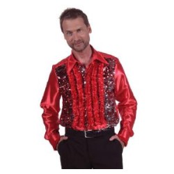 -CAMISA DISCO HOMBRE ROJA CON LENTEJUELAS S