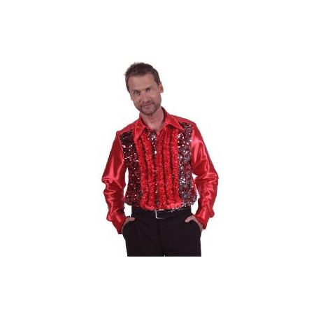 -CAMISA DISCO HOMBRE ROJA CON LENTEJUELAS S