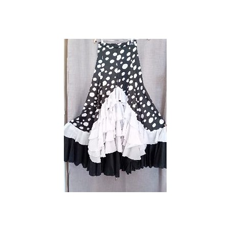 -FALDA NEGRA CON VOLANTES Y LUNAR BLANCO S