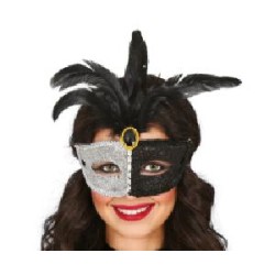 -ANTIFAZ PLATA Y NEGRO CON PLUMA NEGRA
