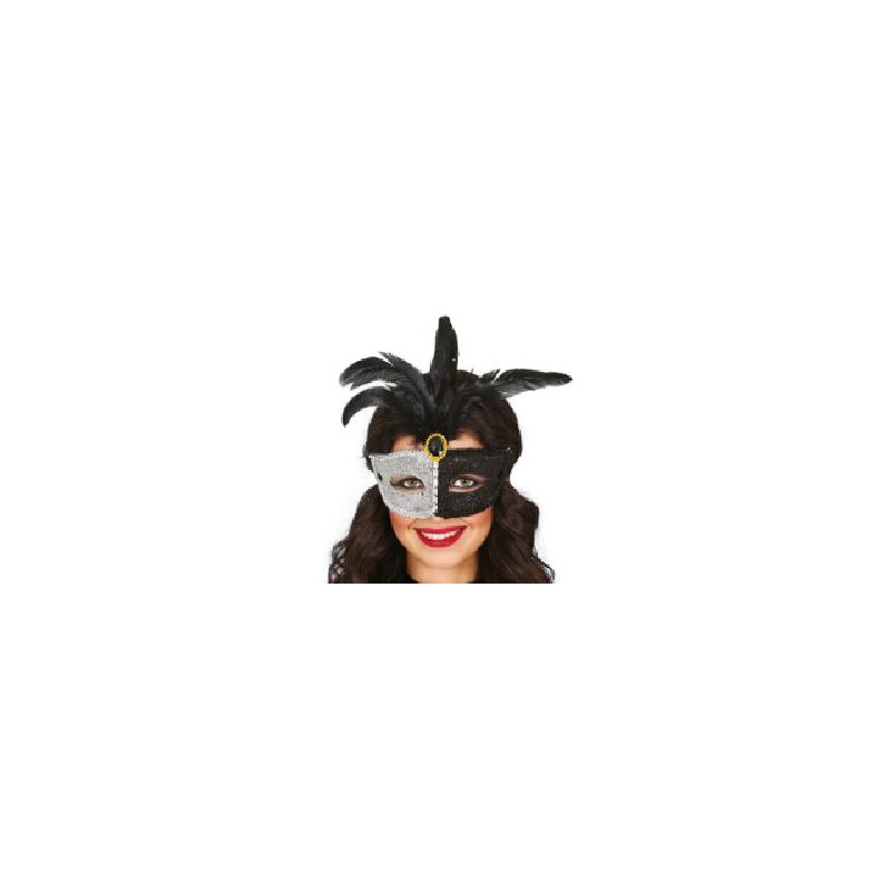 -ANTIFAZ PLATA Y NEGRO CON PLUMA NEGRA