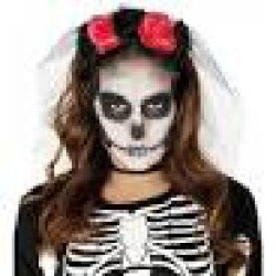 -DIADEMA FLORES NEGRAS Y ROJAS CON VELO