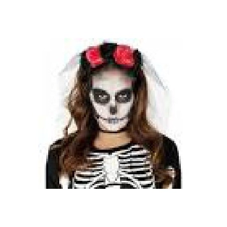 -DIADEMA FLORES NEGRAS Y ROJAS CON VELO