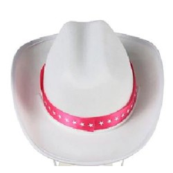SOMBRERO FIELTRO VAQUERO BLANCO CON CINTA ROSA AD