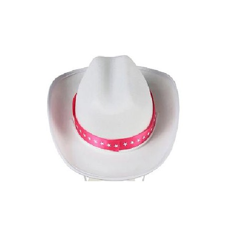 SOMBRERO FIELTRO VAQUERO BLANCO CON CINTA ROSA AD