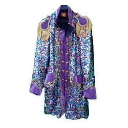 -CHAQUETA LARGA MORADA MUJER CON LENTEJUELAS CUADRADAS XS