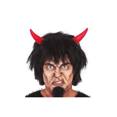 -PELUCA NEGRA CON CUERNOS ROJOS