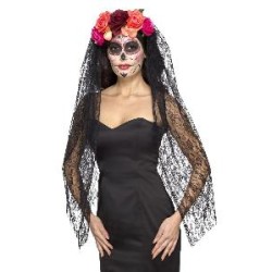 -DIADEMA CATRINA CON VELO NEGRO