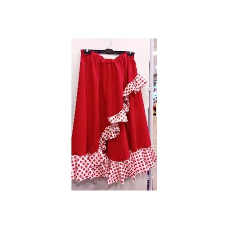 FALDA FLAMENCA ROJA  2 VOLANTES DIAGONAL T-XL