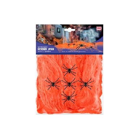 TELARAÑA NARANJA DE 100 G CON 5 ARAÑAS