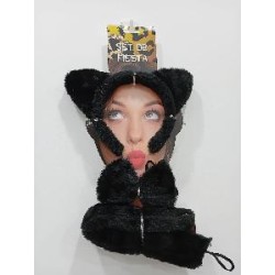 CONJUNTO DIADEMA PAJARITA Y COLA GATO NEGRO