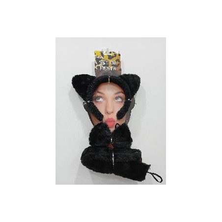 CONJUNTO DIADEMA PAJARITA Y COLA GATO NEGRO