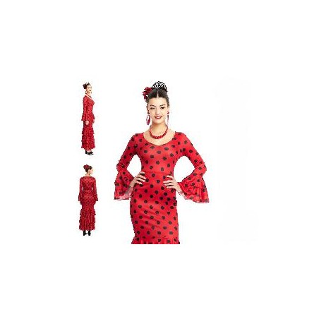 -DISFRAZ VESTIDO SEVILLANAS ROJO LUNAR NEGRO S