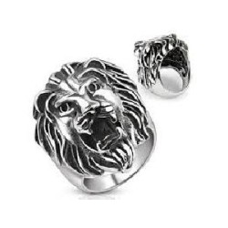 ANILLO ACERO  CABEZA LEON PEQUEÑA