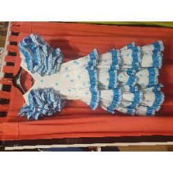 VESTIDO SEVILLANA BLANCO LUNARES AZULES 8-10