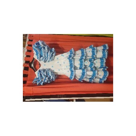 VESTIDO SEVILLANA BLANCO LUNARES AZULES 8-10