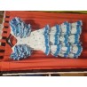 VESTIDO SEVILLANA BLANCO LUNARES AZULES 8-10