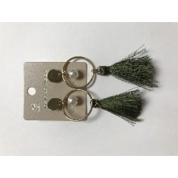 PENDIENTE FLECO BOTON PERLA VERDE OLIVA