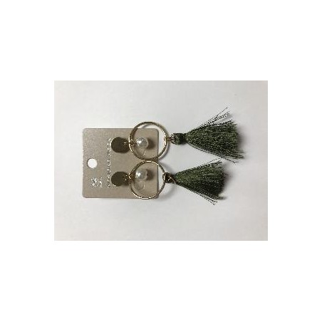 PENDIENTE FLECO BOTON PERLA VERDE OLIVA