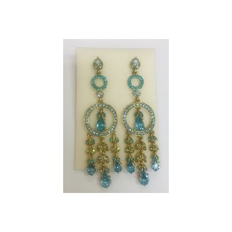 PENDIENTES JOYA PIEDRAS AZULES DOS AROS