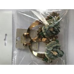PENDIENTES DORADO CON FLORES VERDE MENTA