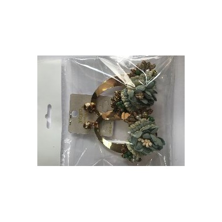 PENDIENTES DORADO CON FLORES VERDE MENTA