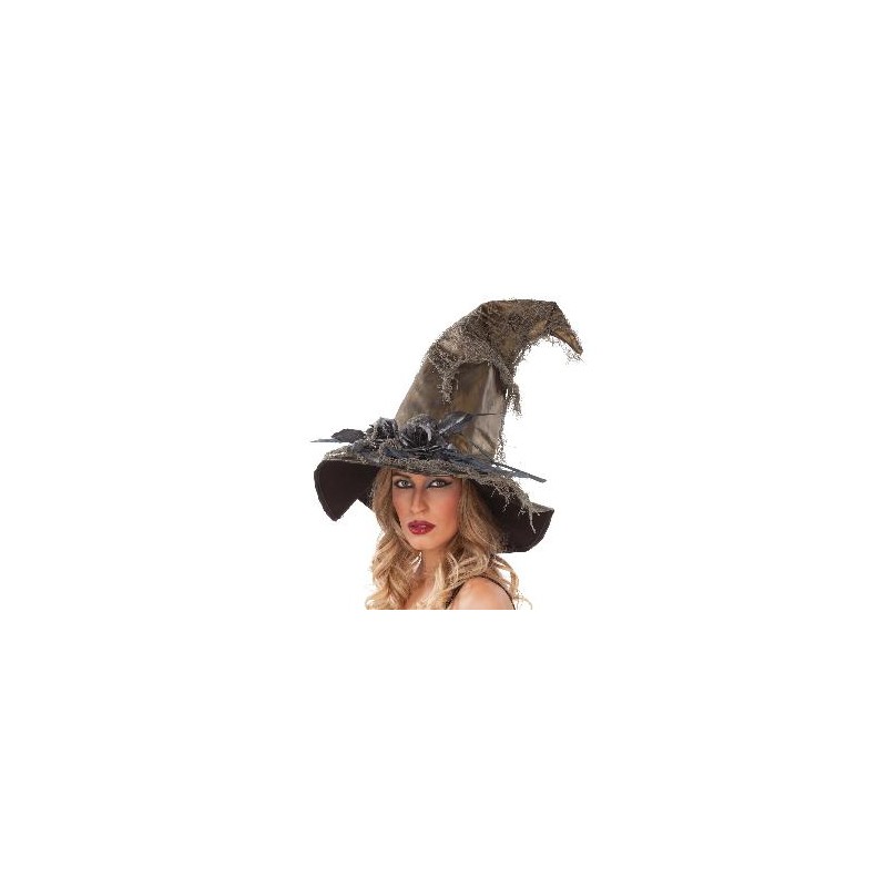 -SOMBRERO DE BRUJA DORADO CON NEGRO