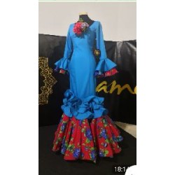 -VESTIDO SEVILLA AZUL TURQUESA ESTAMPADO ROJO 42